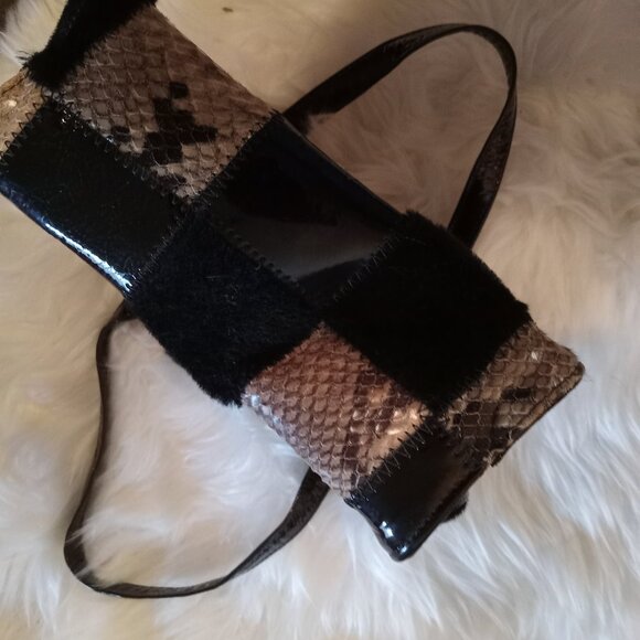 Black Patent Leather/Black Calf Hair/Neutral Snakeskin small tote bag/purse - Picture 2 of 6